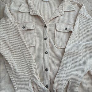 Cream Button-Up Waffle Knit Shirt